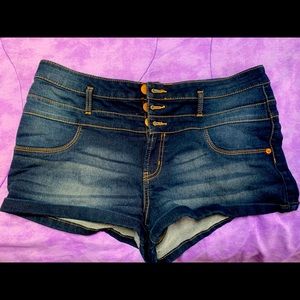 Stretchy button up blue jean shorts